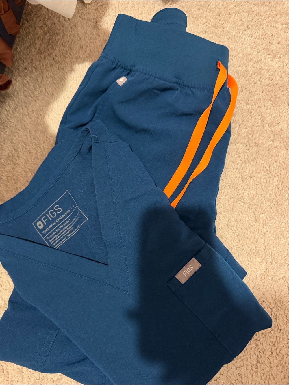 Figs women Teal Joggers with Orange Drawcord set top and pants
